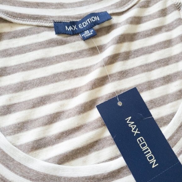 3 for 30! SALE Max Edition Striped Short Sleeve Assymetrical Tunic Top NWT Sz M - Picture 6 of 12